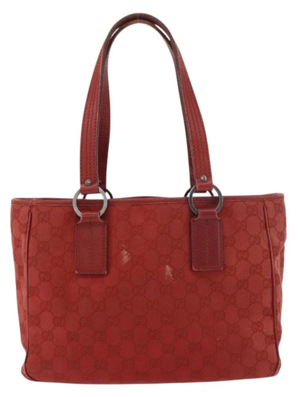 GUCCI GG Canvas Tote Bag Silver Red 113019 Auth